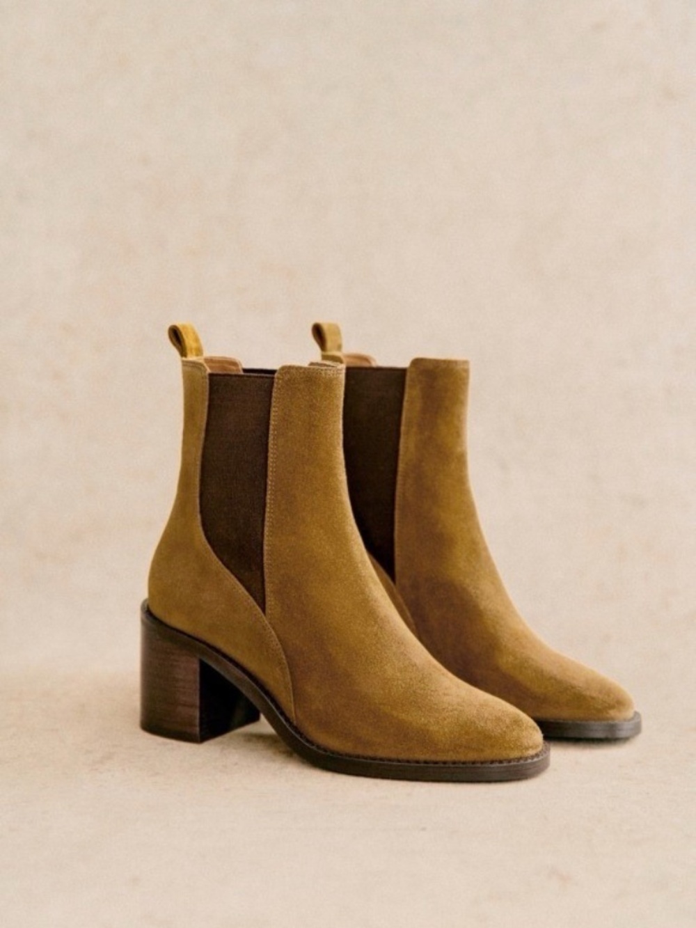 EUC Sezane Pippa Suede Caramel ankle Boot Size 6 Heeled